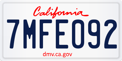 CA license plate 7MFE092