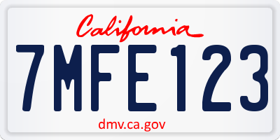CA license plate 7MFE123