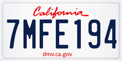CA license plate 7MFE194