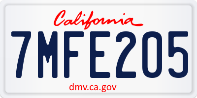 CA license plate 7MFE205