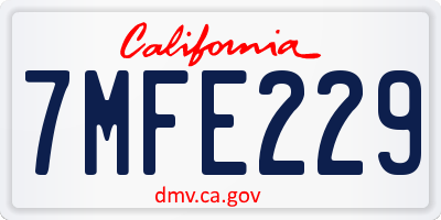 CA license plate 7MFE229