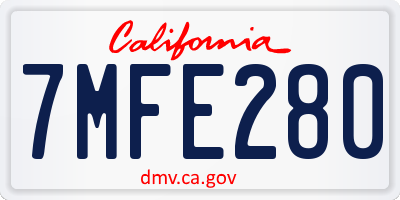CA license plate 7MFE280