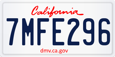 CA license plate 7MFE296