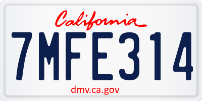 CA license plate 7MFE314
