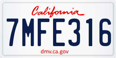 CA license plate 7MFE316