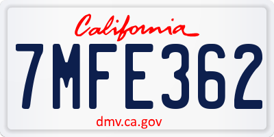 CA license plate 7MFE362
