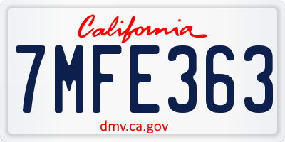 CA license plate 7MFE363