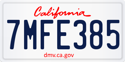 CA license plate 7MFE385
