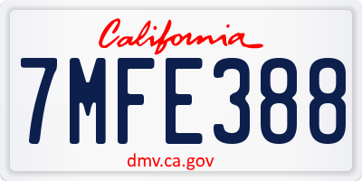 CA license plate 7MFE388