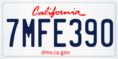 CA license plate 7MFE390