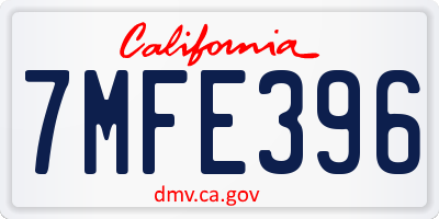 CA license plate 7MFE396