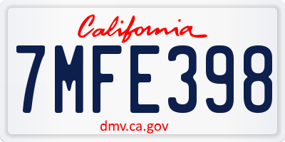 CA license plate 7MFE398