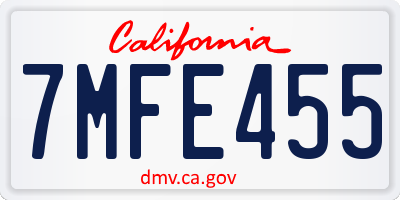 CA license plate 7MFE455