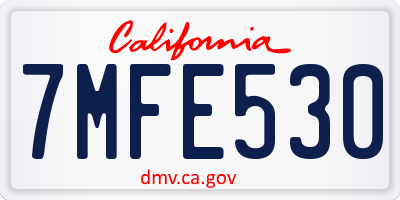 CA license plate 7MFE530