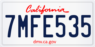 CA license plate 7MFE535