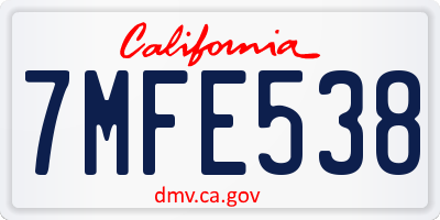 CA license plate 7MFE538