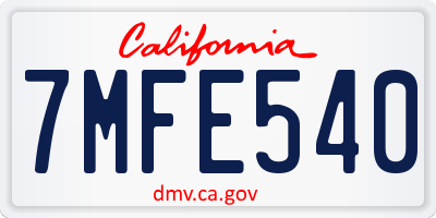 CA license plate 7MFE540