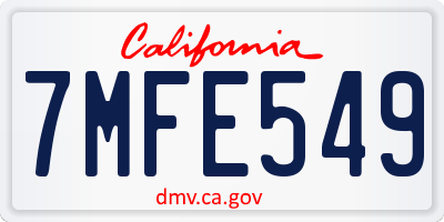 CA license plate 7MFE549