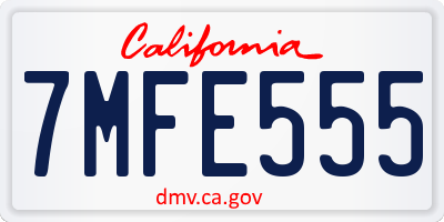 CA license plate 7MFE555