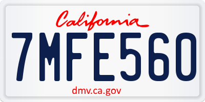 CA license plate 7MFE560
