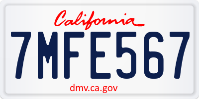 CA license plate 7MFE567