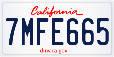 CA license plate 7MFE665