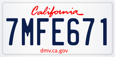 CA license plate 7MFE671