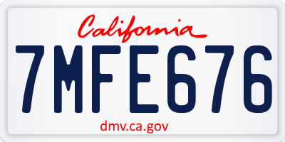 CA license plate 7MFE676