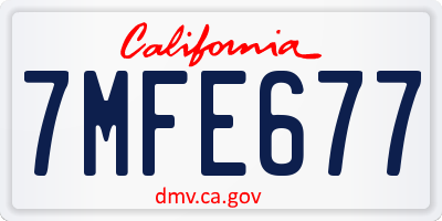 CA license plate 7MFE677
