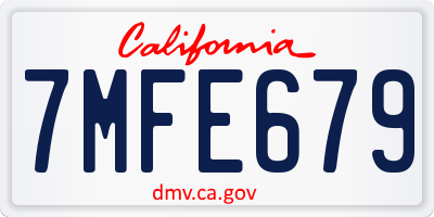 CA license plate 7MFE679