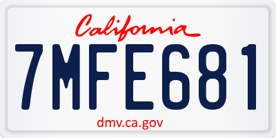 CA license plate 7MFE681