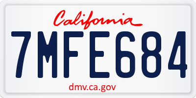 CA license plate 7MFE684