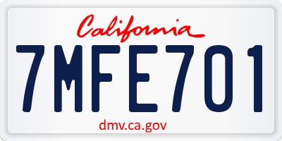 CA license plate 7MFE701