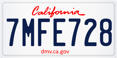 CA license plate 7MFE728