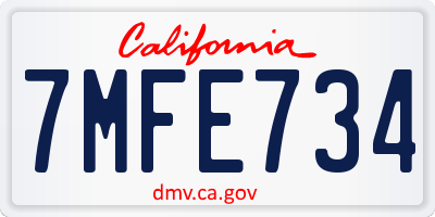 CA license plate 7MFE734