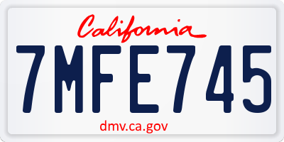CA license plate 7MFE745