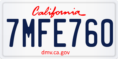 CA license plate 7MFE760