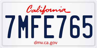CA license plate 7MFE765