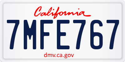 CA license plate 7MFE767