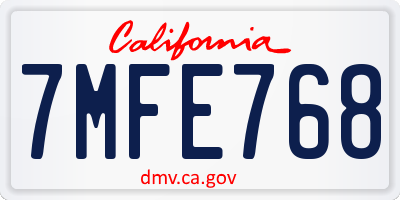 CA license plate 7MFE768