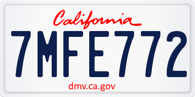 CA license plate 7MFE772