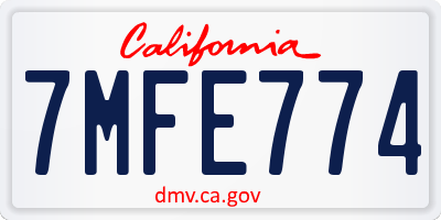CA license plate 7MFE774