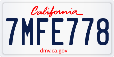 CA license plate 7MFE778