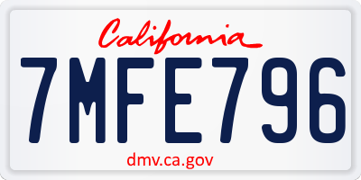 CA license plate 7MFE796