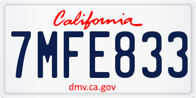 CA license plate 7MFE833