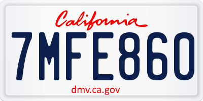 CA license plate 7MFE860