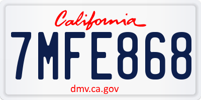 CA license plate 7MFE868