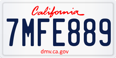 CA license plate 7MFE889