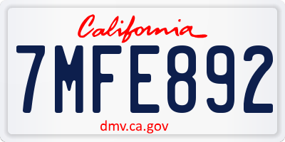 CA license plate 7MFE892