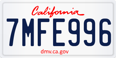 CA license plate 7MFE996